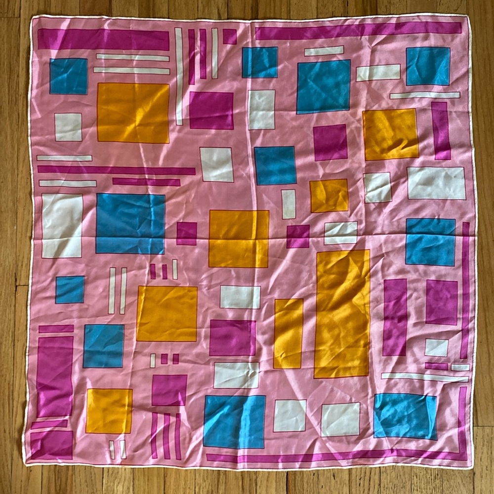 Geometric Vintage Rolled Edge Satin Scarf